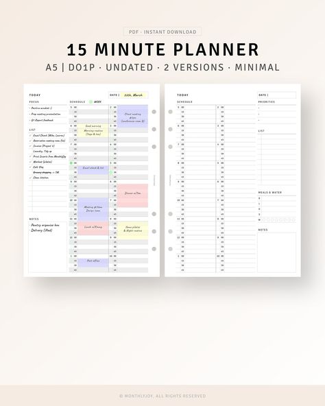 A5 Size, 15 Minute Planner Printable Daily Hourly Planner Pages, Time Blocking Template, Appointment Planner, Daily Schedule Overview freeprintableplannerset #printablecalendar #digitalplanneripad #smartphoneplanner💎. Time Blocking Template, Daily Hourly Planner, Daily Planner Hourly, Daily Planner Printables Free, Free Daily Planner, Appointment Planner, Planner Writing, A5 Planner Inserts, Hourly Planner