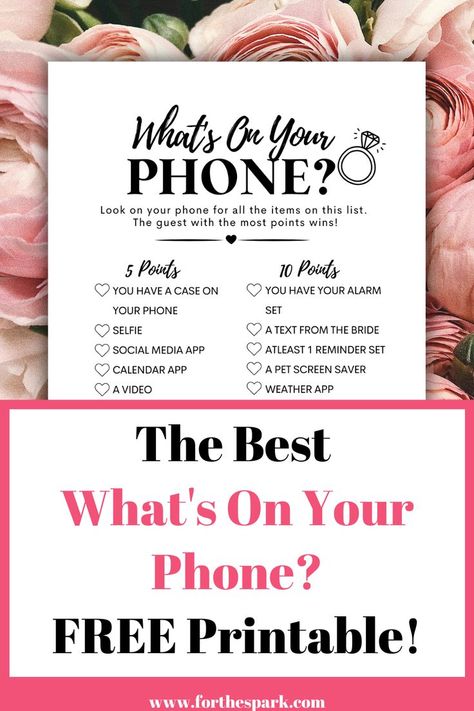 whats on your phone game Bridal Shower Whats On Your Phone, Whats On Your Phone Bridal Shower Game, Free Printable Wedding Shower Games, Free Printable Whats On Your Phone Game, What Is On Your Phone Game, Wedding Shower Games Free, Phone Scavenger Hunt Game, Whats In Your Phone Game Printable Free, Cell Phone Games For Party