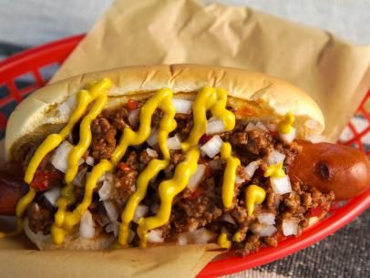 Coney Dogs Recipe | Michael Symon | Food Network Coney Dogs, Coney Island Hot Dog, Coney Dog, Chili Dog, Hot Dog Toppings, Michael Symon, Beef Hot Dogs, Cheese Dog, Chili Dogs