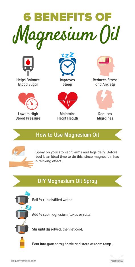 The Benefits of Magnesium Oil (Plus DIY Spray Recipe) | PaleoHacks Blog Benefits Of Magnesium Oil, Magnesium Oil Benefits, Benefits Of Magnesium, Magnesium Oil Spray, Magnesium Spray, Magnesium Benefits, Magnesium Oil, Magnesium Deficiency, Diy Sprays