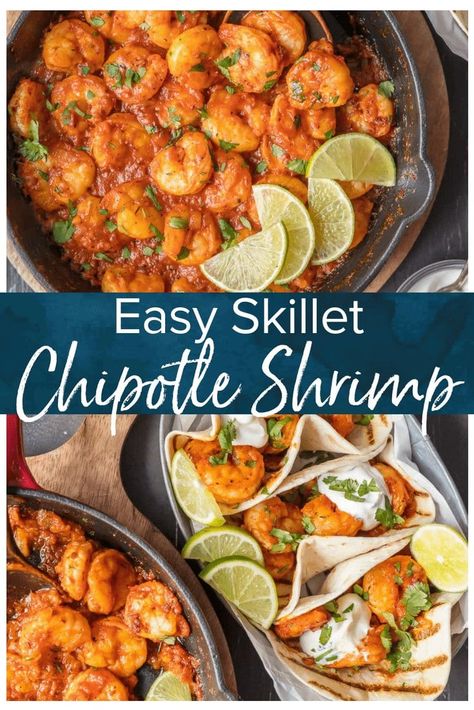 This SKILLET CHIPOTLE SHRIMP is our favorite easy shrimp recipe! Smokey, spicy, and so flavorful! This chipotle skillet shrimp is perfect over pasta or rice for a simple and healthy dinner at home. Chipotle Shrimp Recipes, Shrimp Video, Pasta Videos, Chipotle Shrimp, Skillet Shrimp, Cookie Rookie, Shrimp Recipes For Dinner, Shrimp Recipes Easy, Recipes Pasta