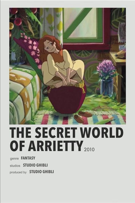 Arrietty Aesthetic, The Secret World Of Arrietty, List Anime, Anime Collage, Studio Ghibli Poster, Anime Prints, Minimalist Anime, Dik Dik, Secret World Of Arrietty