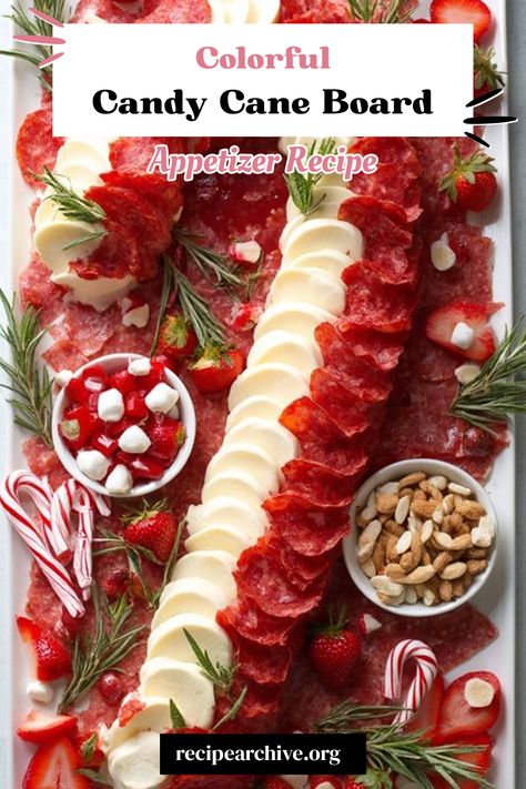 Colorful Candy Cane Board Red Charcuterie Board Ideas, Sweet Charcuterie Board Ideas Christmas, Chili Charcuterie Board, Red Charcuterie Board, Candy Cane Charcuterie Board, Candy Cane Charcuterie, Santa Charcuterie, Holiday Charcuterie Board Ideas, Christmas Charcuterie Board Ideas