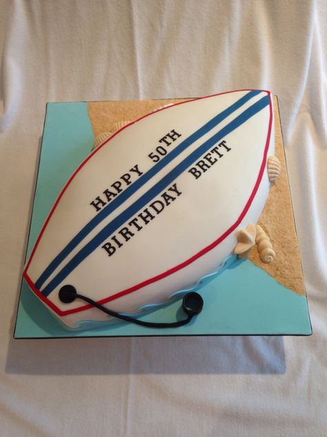 Surfboard Cake. I think I like half wave/half sand ~Coach Courtney Surf Board Cake, Surf Theme Birthday Cake, Surfing Cakes, Surfboard Cake Ideas, Surfboard Cake Topper, Surfboard Cake, Surf Cake, Surf Party, Beach Cakes