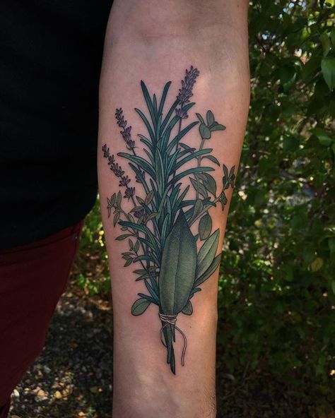 Cooking Tattoo, Herb Tattoo, Culinary Tattoos, Herb Bouquet, Chef Tattoo, Food Tattoos, Bouquet Tattoo, Flower Sleeve, Indoor Garden Ideas