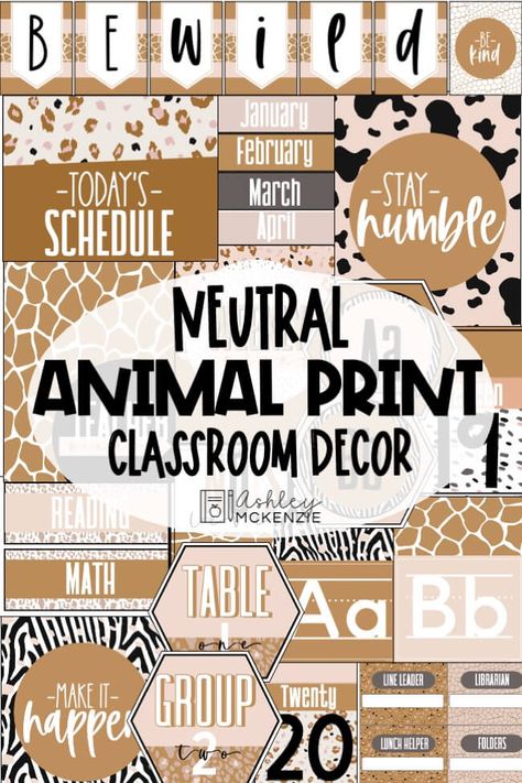 Animal Print Classroom, Safari Theme Classroom, Boho Animal Print, Neutral Animal Print, Ashley Mckenzie, Middle School Classroom Decor, Instructional Planning, Teacher Toolbox Labels, Classroom Goals