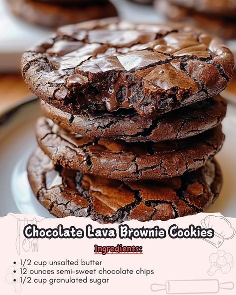 Chocolate Lava Cookies, Lava Cookies, Molten Chocolate, Chocolate Lava, No Sugar Foods, Semi Sweet Chocolate Chips, Brownie Cookies, Butter Recipe, Chocolate Lover