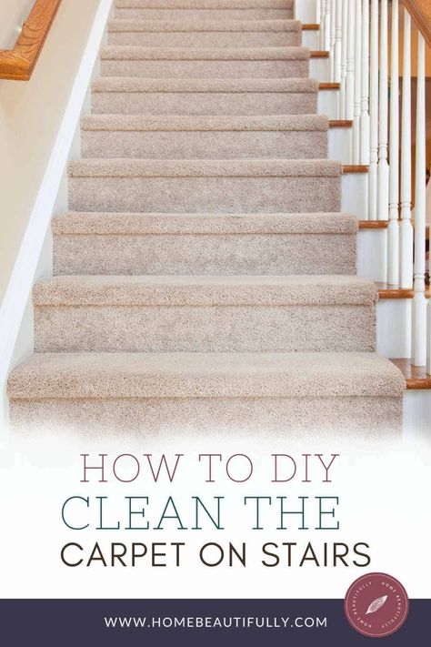 BEST DIY Ways to Clean Carpet Stairs [With & Without a Machine!] Clean Stairs Carpet, How To Deep Clean Carpet Without Machine, How To Clean Carpet Without Machine, Clean Carpet Without Machine, Spot Cleaning Carpet, Carpet On Stairs, Apartment Carpet, Stairway Carpet, Carpeted Stairs