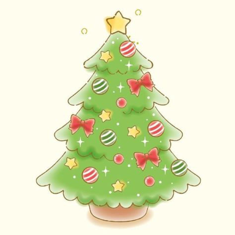 Winter Theme Drawing, Sanrio Christmas Tree, Christmas Sanrio, Sanrio Christmas, Christmas Cartoon, Gingerbread Man Drawing, Hello Kitty Christmas Tree, Pink Drawing, Christmas Tree Drawing