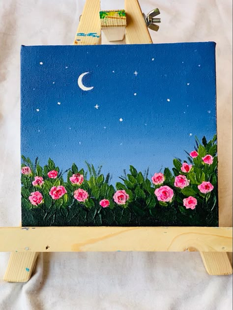 Rectangular Canvas Painting Ideas Easy, 5x5 Painting Ideas, Spring Painting Ideas Easy, Outdoor Painting Ideas, Canvas Paintings Ideas, Ideas Para Pintar Cuadros Aesthetic, Twilight Flowers, Green Aesthetic Outfit, Interesting Paintings