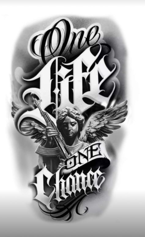 One Life One Chance Tattoo Design, Good Fellas Tattoo, Chicano Tattoos Sleeve For Men, Everything Is Possible Tattoo, Chicano Style Tattoo Design, No Risk No Reward Tattoo, One Life One Chance Tattoo, Chicano Tattoo Design Ideas, Chicana Tattoo Design