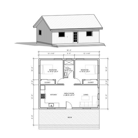 "This thoughtfully design house plan offers a 30'x25', 2 bedroom, 1 bath house that can be added on any plot of land!  Once you order you will be provided with an instant download link to obtain the detailed floor plan drawing. The floor plan is fully dimension-ed and scaled use on one of your own property!  Perfect for use as your single family residence, mountain cabin, lake house, or beach hut. Plan includes: Floor plan with dimensions Door and Window Schedule Square footage: Gross living squ Tiny Bungalow House Plans, 20x 30 House Plans, Adu Blueprints, 2 Bedroom Tiny House Floor Plans Small Homes, 2 Bedroom Tiny Home Floor Plans, Adu Plans Two Bedroom, Tiny 2 Bedroom House Plans, 20 X 20 House Floor Plans, 20x25 House Plans