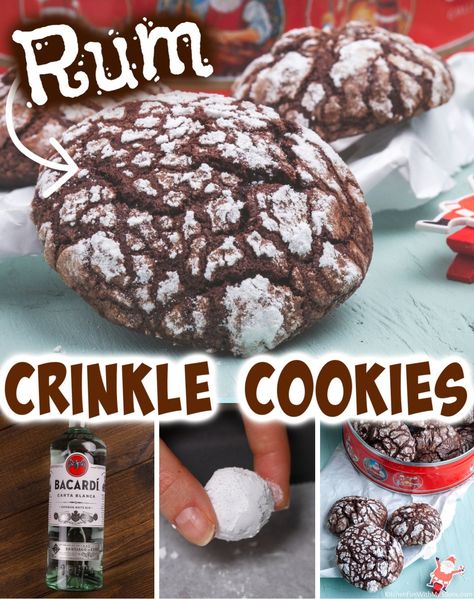 Delicious Cookies Recipes, Rum Cookies, Sprinkle Cookies Recipe, Treats To Share, Chocolate Crinkle Cookies Recipe, Chocolate Christmas Cookies, Crinkle Cookies Recipe, Chocolate Crinkle, Rum Recipes