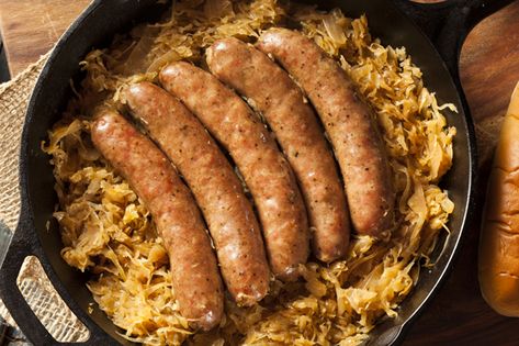 Sausage and Saurkraut | Choices Markets Kapusta Recipe Polish, Kapusta Recipe, Garlic Lamb Chops, Homemade Beef Stroganoff, Beer Bratwurst, Traditional German Food, Russian Foods, Chuck Roast Recipes, Polish Foods