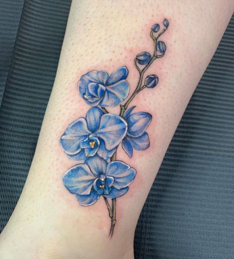 Blue Orchid Tattoo Design, Blue Orchid Drawing, Blue Orchid Tattoo, Blue Flower Tattoo, Purple Orchid Tattoo, Orchid Tattoo Meaning, Orchid Flower Tattoos, Lily Tattoo Design, Tattoos Infinity