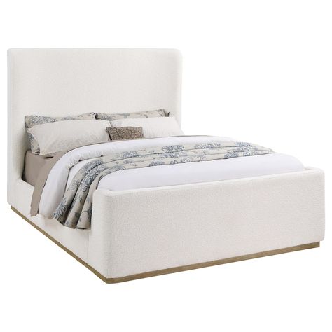 PRICES MAY VARY. Includes: One (1) queen bed Plush cream upholstery is lush and soft with boucle-inspired texture that complement a modern bed Rounded wingback silhouette adds depth and dimension to surrounding bedroom décor Tall headboard and low footboard create ag rounded look while maintaining an open, airy feel Wood finish trim along the sides and base of the bed creates contrast and depth Sleigh Bed Frame, Eastern King Bed, White Bed Frame, King Upholstered Bed, Tall Headboard, Sleigh Bed, Wingback Headboard, California King Bedding, Sleigh Beds