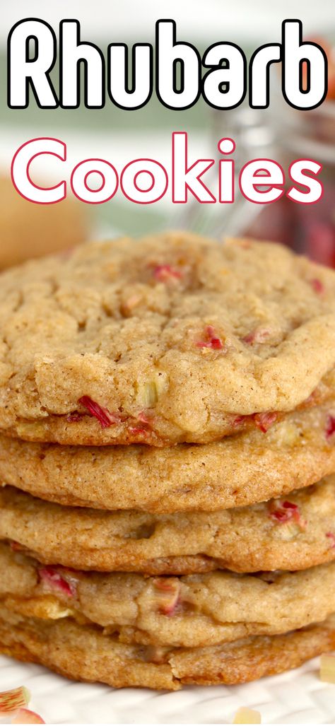 These Brown Sugar Rhubarb Cookies are the perfect combo of sweet and tart! Soft, yet chewy and so perfect with coffee, tea or to pack in the lunchbox! Easy Rhubarb Recipes, Rhubarb Desserts Recipes, Rhubarb Cookies, Best Rhubarb Recipes, Amazing Cookie Recipes, Rhubarb Desserts, Rhubarb Crisp, Cooking Cookies, Rhubarb Recipes