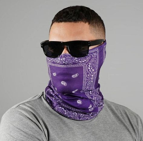 Purple Bandana Outfit, Purple Bandana, Black And White Flag, Bandana Outfit, Headband Scarf, Bandana Neck, Army Camo, American Flag Print, Neck Gaiters