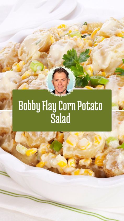 This delicious Bobby Flay Corn Potato Salad is a perfect blend of creamy, tangy, and spicy flavors. With tender potatoes, sweet corn, and a hint of lime, it’s an easy side dish that’s great for any occasion. Add a sprinkle of cotija cheese for a unique twist that takes this salad to the next level. Fried Potato Salad Recipes, Potato Salad With Corn, Corn Potato Salad, Grilled Potato Salad, Cholula Hot Sauce, Bobby Flay Recipes, Salads Recipes, Light Salad, Easy Side Dish