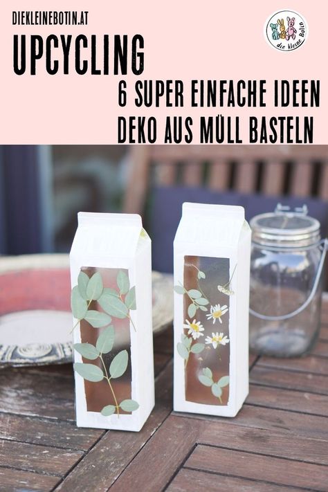 Upcycling-Ideen - basteln mit Müll 6 super einfache Anleitungen für schöne Dekostücke aus Tetrapak, Karton, Eierkarton, Schraubverschlüssen, Verpackungsfolie und Holz. Basteln mit Kindern im Herbst, und Abfall nicht achtlos wegwerfen, sondern zumindest nochmals verwenden. #nachhaltig #upcycling #diy #basteln Tetra Pack, Fleurs Diy, Egg Box, Upcycling Ideas, Decoration Piece, Egg Carton, Upcycled Crafts, Décor Diy, Tutorial Diy