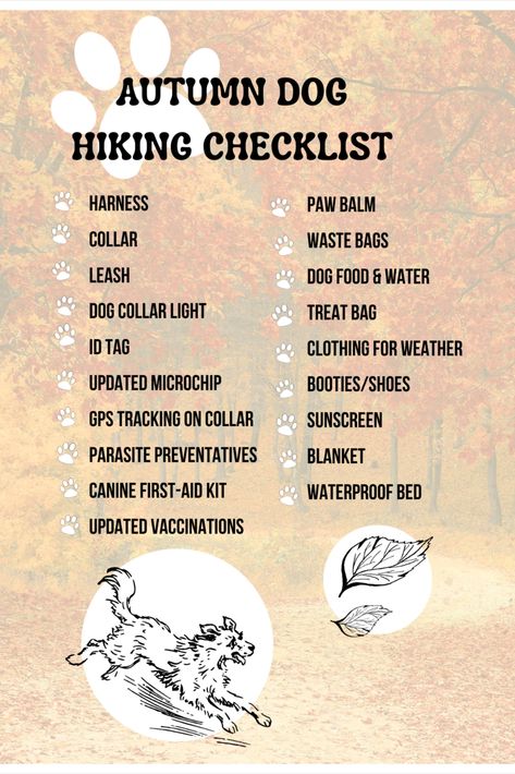 Got a lot to keep track of? New to your dog accompanying you? Prepare your pack with this checklist for a smooth, well-informed introduction. dog hiking, dog trail, dog trail checklist, dog hiking checklist, autumn dog checklist, fall dog checklist, aesthetic checklist Dog Hiking Essentials, Hiking With Dogs Packing List, Dog Hiking Aesthetic, Dog Hiking Gear, Dog Packing List, Hiking Checklist, Trail Dog, Paw Balm, Hiking Essentials