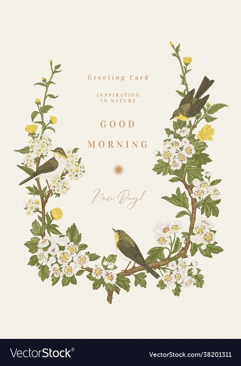 Vintage card with birds vector image Calligraphy Branding, Jaipur Wedding, Birds Vector, Flower Logo Design, Fall Flower Arrangements, Botanical Wedding Invitations, Baby Illustration, Minimal Poster, Baby Invitations