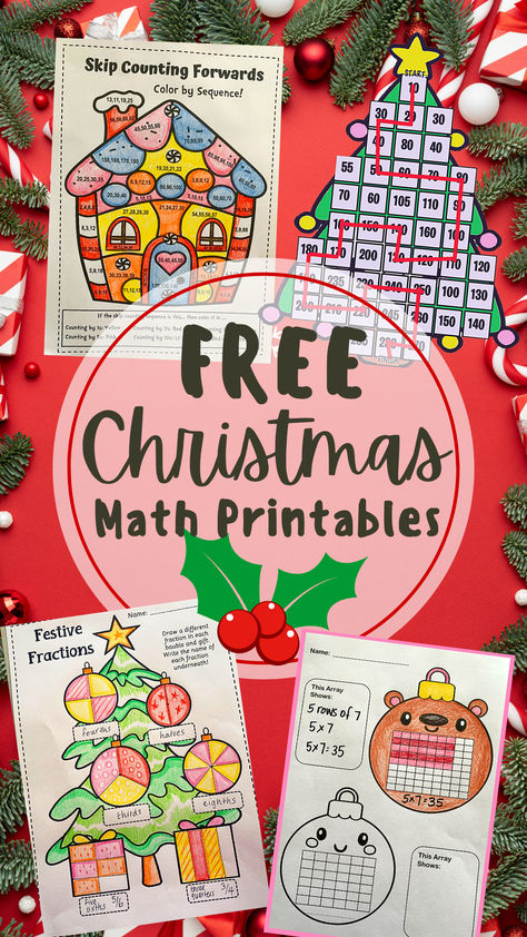 Looking for some last minute Christmas math for your 1st or 2nd graders? I have lots of FREE AND FUN ideas in my TPT store to get you through the last week! Coloring pages, skip counting mazes, arrays fun and more! Great for math centers, early finishers or just some Christmas fun in those last few crazy days. Click on the photo to take a look at all my Christmas math resources! Skip counting worksheets, fractions worksheet, multiplication strategies, skip counting mazes. 2nd Grade Christmas Math Worksheets Free, Christmas Math Worksheets 2nd Grade, Math 2nd Grade Worksheets Free, Christmas Second Grade, 1st Grade Worksheets Free Printables Math Activities, Christmas Math 2nd Grade, 2nd Grade Math Worksheets Free Printable, Christmas Fractions, Christmas Multiplication Worksheets