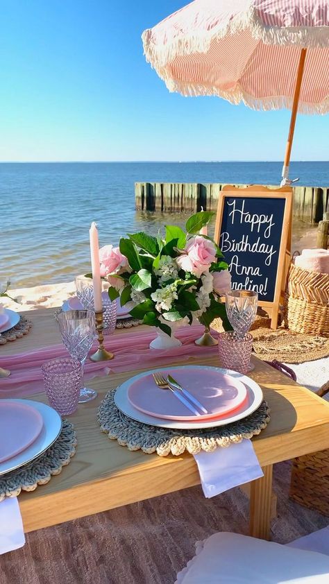 Charming Bay Picnic [Video] | Picnic party decorations, Picnic decorations, Beach picnic Luxury Birthday Picnic, Mobile Picnic Business, Beach Picnic Decor, Beach Picnic Party Table Settings, Beach Picnic Party Ideas, Luxury Picnic Setup Birthday, Beach Breakfast Picnic Mornings, Pink Beach Picnic, Picnic Decorations Ideas