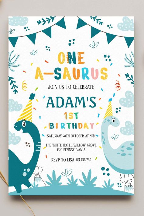 First 1st Birthday Dark & Light Green Dinosaur Invitation 1st Birthday Dinosaur Theme, Dinosaur 1st Birthday Party, Dinosaur Invitation, Dinosaur Invitations, Baby Birthday Themes, Dinosaur Birthday Invitations, Dino Birthday Party, Dinosaur First Birthday, 28th October