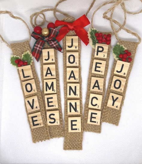 Letter Christmas Ornaments, Wooden Tiles, Christmas Ornaments Handmade, Christmas Displays, Scrabble Letters, Wooden Tile, Christmas Décor, Jewellery Gifts, Word Up