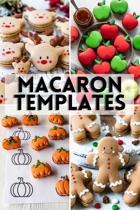 Over 20 macaron templates FREE to download and place under your baking mat or parchment paper. Macaroon Printable Template, Fun Shaped Macarons, Macaron Pattern Sheet, Christmas Tree Macaron Template, Thanksgiving Macarons Designs, Back To School Macarons, Macaroon Videos, Macroonies Recipe Flavors, Winter Macaron Flavors