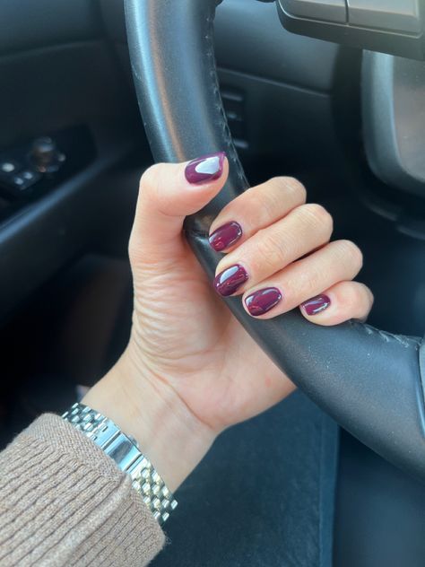 Acrylic Overlay Nails Short Fall, Plum Short Nails, Deep Berry Nails, Purple Burgundy Nails, Mulberry Nails Design, Purple Wine Nails, Cute Short Nails Fall, Maroon Purple Nails, Purple Nails For Fall