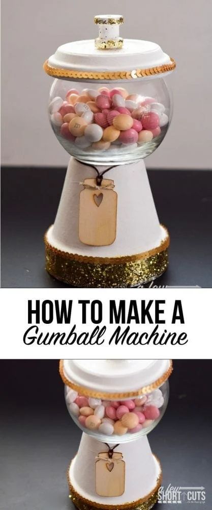 How to Make a Gumball Machine - A Few Shortcuts Diy Christmas Candy Jars, Candy Jars Diy, Gumball Machine Craft, Diy Gumball Machine, Christmas Candy Jars, Diy Christmas Candy, Terra Cotta Pot Crafts Diy, Gumball Machines, Terra Cotta Pot Crafts