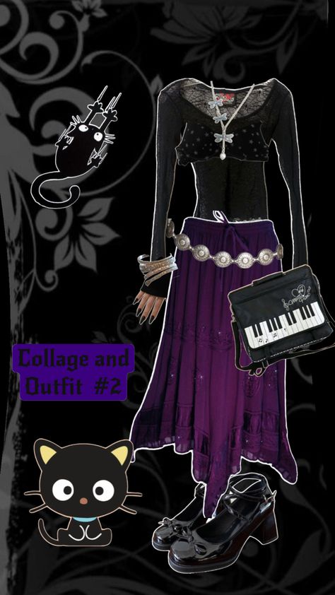 This is another outfit i think is cute! There is a sheer spider net top with a black star bra underneath, it’s paired with a purple maxi skirt, black Mary Jane shoes, a silver jewelry, including: silver bracelets, dragonfly necklace and a circular metal belt. This outfit is also paired with a piano off the should bag 💜🕸️🕷️ Purple Maxi Skirt Outfit, Star Bra, Purple Maxi Skirt, Mary Jane Shoes Outfit, Spider Net, Marry Jane, Black Mary Jane Shoes, Purple Maxi, Net Top