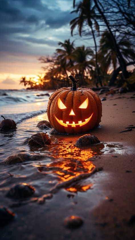 Fall Beach Wallpaper Iphone, Happy Halloween Aesthetic, Soothing Scenery, Fall Cover Photos, Coastal Pumpkins, Spooky Beach, Beach Phone Wallpaper, Halloween History, Netflix Horror