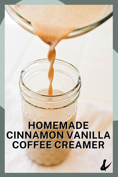 How to make homemade flavored coffee creamer. This delicious Cinnamon Vanilla Coffee Creamer has just 6 ingredients to make a crazy tasty flavoring for your coffee. With sweetened condensed milk, this makes enough to share with friends and family. Cinnamon Coffee Creamer, Flavored Coffee Creamer Recipes, Creamer Homemade, Coffee Creamer Recipes, Condensed Milk Coffee, Flavored Creamer, Homemade Coffee Creamer Recipe, Diy Coffee Creamer, Dairy Free Coffee Creamer