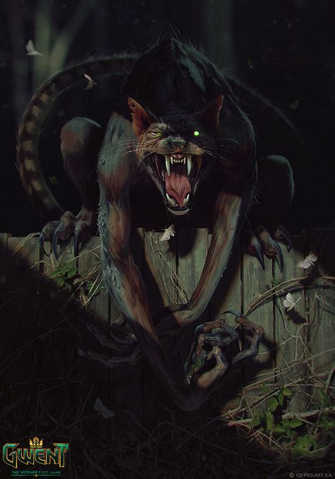 Werecat - Gwent Card, Anna Podedworna on ArtStation at https://www.artstation.com/artwork/mkZQ9 Witcher Monsters, Witcher Art, Werewolf Art, Fantasy Beasts, Mythical Creatures Art, Film Art, Mystical Creatures, Creature Concept, Cthulhu