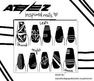 Ateez inspired nails Ateez Nails Designs, Ateez Inspired Nails, Ateez Nail Art, Ateez Nails, Skz Nails, Korean Nail Designs, Asia Nails, Ateez Logo, Nails Kpop