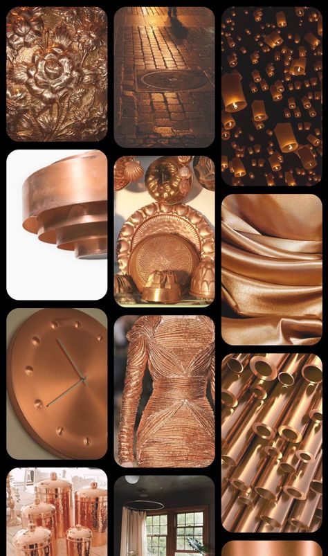 Copper Mood Board, Pantone Brown, Boho Rock Style, Dark Branding, Orange Christmas Decor, Copper Colour Palette, Red Color Pallets, Colour Collage, Toned Autumn