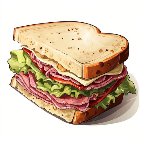 Sandwich Vector, Sandwich Drawing, Watercolor Food Illustration, Cowboy Posters, Reuben Sandwich, Food Drawings, Food Illustration Art, Watercolor Food, Sandwich Shops