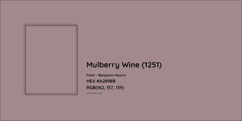 Benjamin Moore Mulberry Wine (1251) Paint color codes, similar paints and colors Cherry Malt Benjamin Moore, Mulberry Wall Paint, Benjamin Moore Cherry Malt, Benjamin Moore Wine Paint Colors, Umber Wine Paint, Dulux Mulberry Burst, Mulberry Wine, Brandy Snaps, Office Guest Bedroom