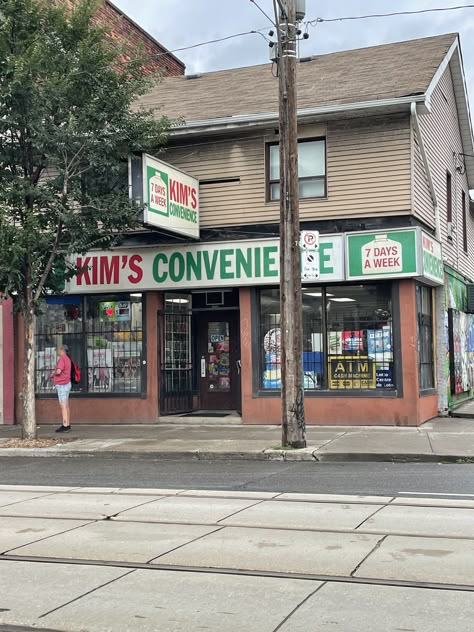 Convenience Store Exterior, Convince Store, Kim's Convenience, Bloxburg Building, Photoshop Ideas, Cash Machine, Willow Creek, Downtown Toronto, Sims 4 Build