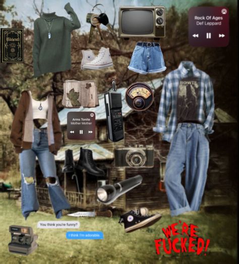 Clothes, alt clothes, ghost hunting equipment, aesthetic board Paranormal Investigator Aesthetic Outfits, Paranormal Aesthetic Outfits, Grunge Country Aesthetic, Ghost Hunting Aesthetic Outfit, Demon Person, Paranormal Investigator Outfit, Cryptid Aesthetic Clothes, Ghost Hunter Aesthetic Outfit, Cryptid Core Clothes