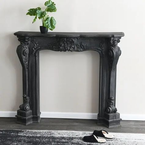 Ornate Decorative Fireplace Mantel - Bed Bath & Beyond - 35090092 Black Faux Fireplace Mantel, Gothic Farmhouse Decor, Black Fireplace Mantel, Victorian Fireplace Mantels, Victorian Mantle, Painted Fireplace Mantels, French Mantle, Ornate Fireplace, Gothic Fireplace