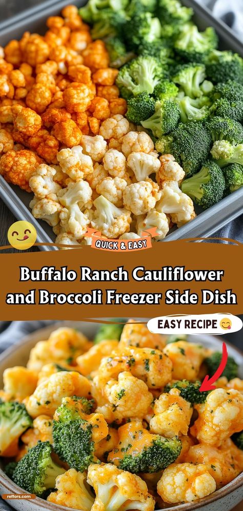 Add a spicy twist to your meals with this Buffalo Ranch Cauliflower and Broccoli side dish. Easy to prepare and perfect for meal prep! #BuffaloRanch #FreezerMeals #HealthySides Meal Prep Side Dishes, Ranch Cauliflower, Ranch Seasoning Recipes, Side Dish Easy, Cauliflower And Broccoli, Broccoli Side Dish, Broccoli Dishes, Buffalo Ranch, Chicken Salads