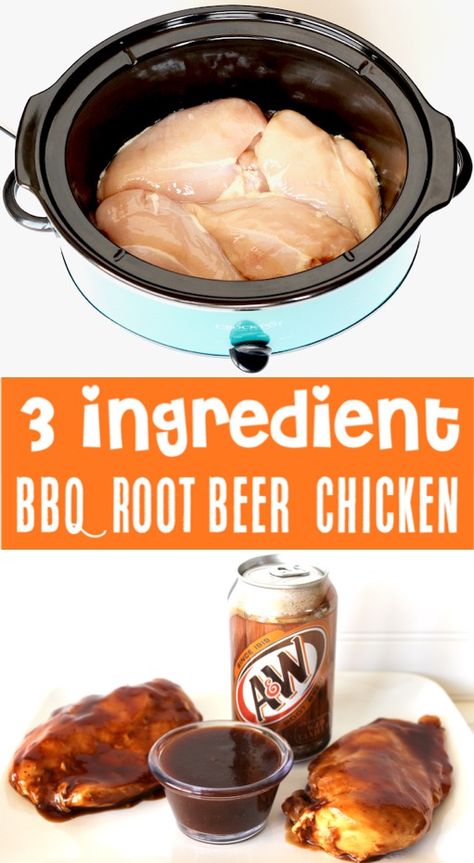 Crockpot Root Beer Barbecue Chicken Recipe! {Just 3 Ingredients} Slow Cooker Kip, Root Beer Chicken, Easiest Dinner, Slow Cooker Meal, Barbecue Chicken Recipe, Beer Chicken, Chicken Crockpot Recipes Easy, Crock Pot Chicken, Easy Bbq