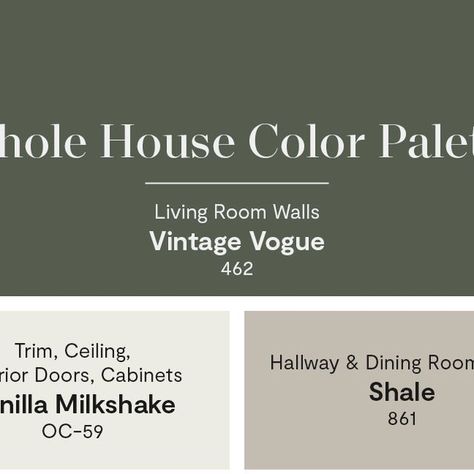 Benjamin Moore on Instagram: "Looking to introduce your home to a new slate of fall-forward hues? Make a statement with a whole house color palette built around Vintage Vogue 462, an ultra-dark, smoky green with notes of black and brown. Get started with a color sample now on our website or at your locally owned store. #BenjaminMoore #Paint #Home #InteriorDesign" Vintage Vogue Benjamin Moore Living Room, Dark Olive Paint Color Benjamin Moore, Vintage Vogue Benjamin Moore Exterior, Bm Vintage Vogue, Benjamin Moore Backwoods Color Scheme, Vintage Vogue Paint, Vintage Vogue Benjamin Moore, Greenblack Sw Exterior, Sw Greenblack Paint