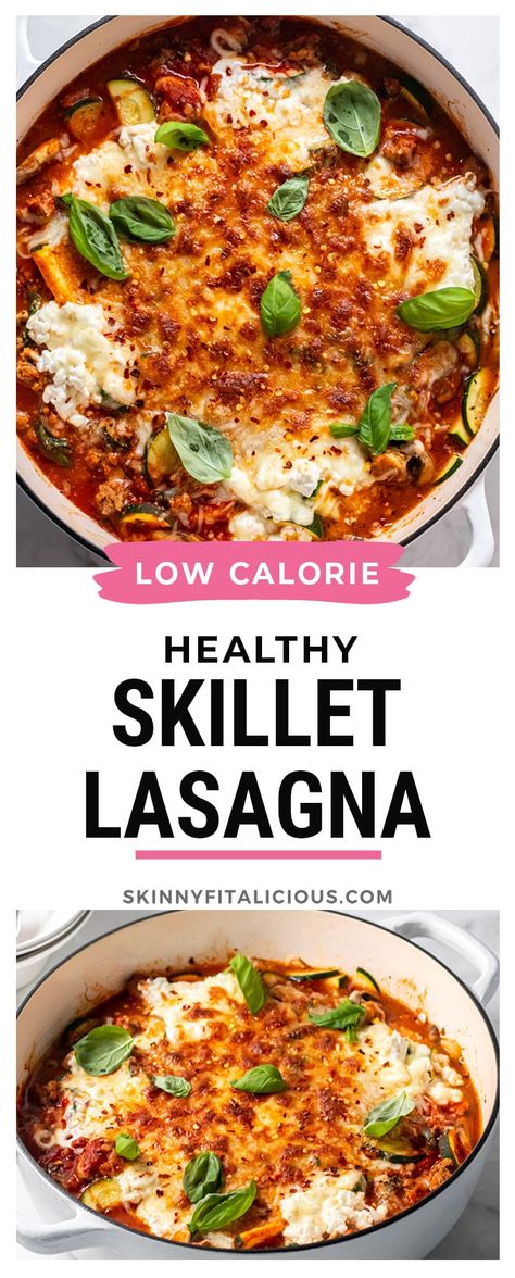 Low Fat Lasagna Recipe, Easy Low Calorie Dinners, Cottage Cheese Lasagna, Low Calorie Casserole, Quick Lasagna, Cottage Cheese Dinner, Healthy Skillet, Lasagna With Cottage Cheese, Low Cal Dinner