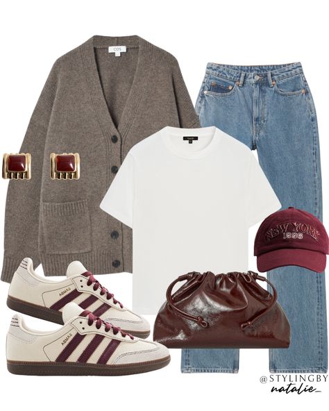 Cardigan With Jeans, Chic Fall Outfit, Trainers Outfit, Fall Outfit Inspiration, Adidas Sambas, Adidas Samba Og, Causal Outfits, Winter Mode, Chunky Knit Cardigan