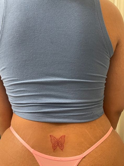 Snake Lower Back Tattoo, Butterfly Tattoo On Lower Back, Tattoo On Lower Back, Butterfly Lower Back Tattoo, Tattoo Ideas Inspiration, Red Ink Tattoo, Spine Tattoo Ideas, Tramp Stamp Tattoos, Butterfly Back Tattoo